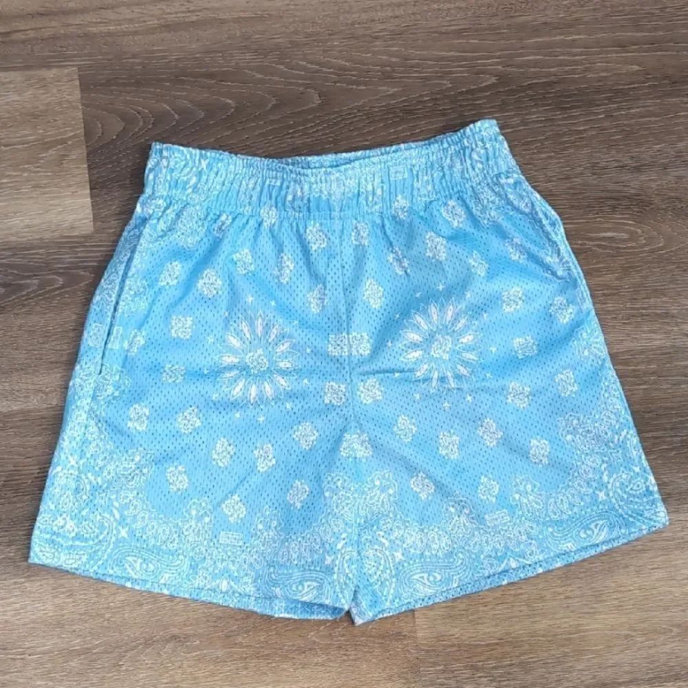 Bravest Studios Sky Blue Paisley Printed Mesh Basketball Shorts Sz S